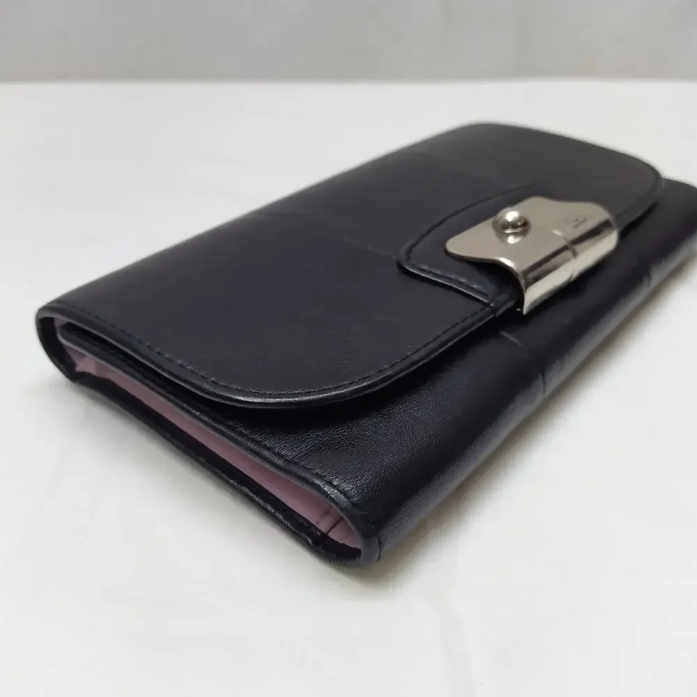 Coach Kristin Black Leather Flap Closure Credit Card ID Window Trifold Wallet - Picture 7 of 16